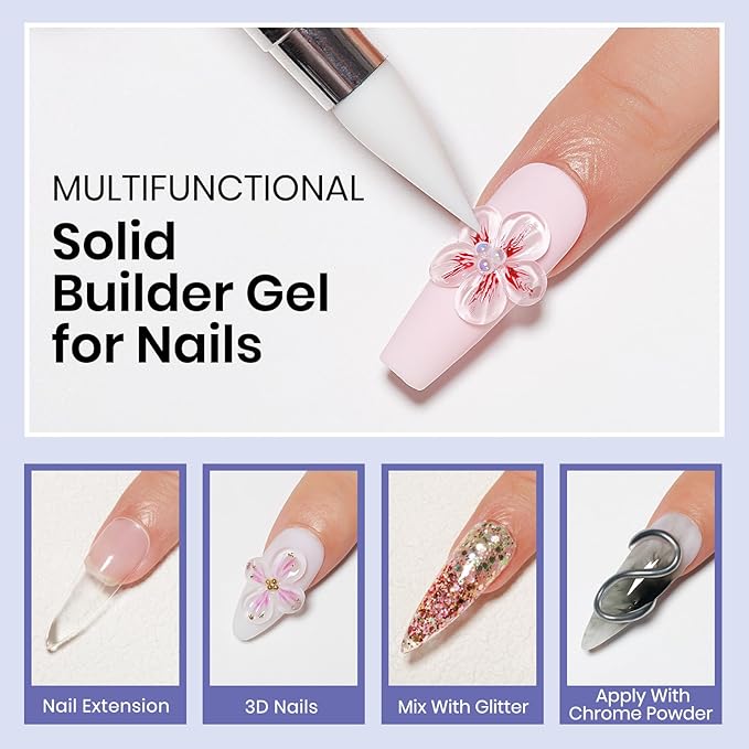 MIZHSE Solid Builder Gel Nail Kit with Nail Lamp, 3 Colors Builder Gel Clear Milky White Nude Hard Sculpting 3D Art U V LED Gels with Dual Form-Velvo Beauty