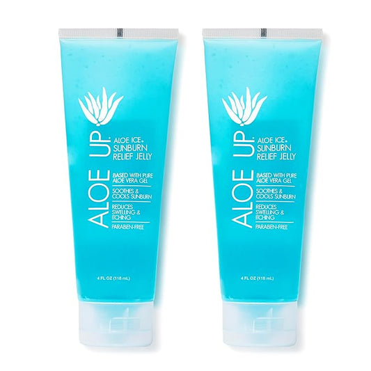 ALOE UP Ice Sunburn Relief Jelly - Pure Aloe Vera Gel Sunburn Relief for Adults & Kids, Aloe Vera Gel Face & Body, Natural Cruelty-Free Aloe Gel, Aloe Vera Gel Skin Lotion - 4 Oz (2pack)-Velvo Beauty