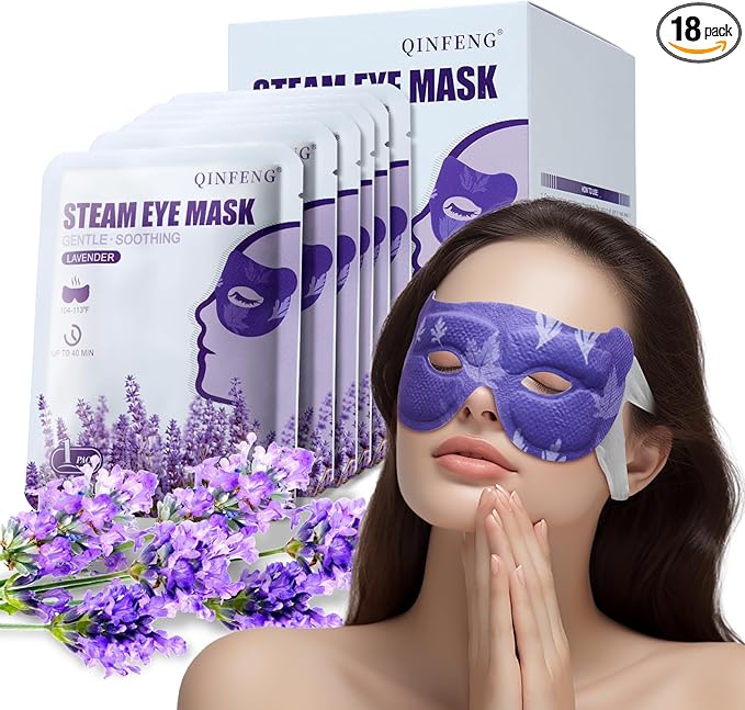 18 Packs Lavender Steam Eye Masks for Dry Eyes 40 Mins Warm Eye Mask Heated Eye Mask Reduce Puffiness Dark Circles Travel Essentials Eye Masks for Sleep Disposable(Lavender,Hollow)-Velvo Beauty