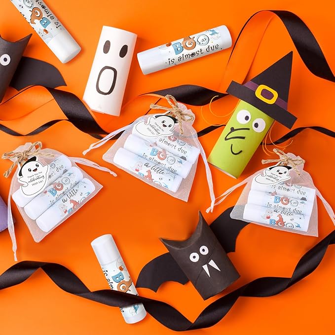 Demissle 50 Pcs Baby Shower Lip Balm Gift Set with 100 Pcs Organza Bags Baby Shower Party Favor for Guest Thank You Tag Rope Baby Shower Party Decoration Gender Reveal Souvenirs (Ghost)-Velvo Beauty