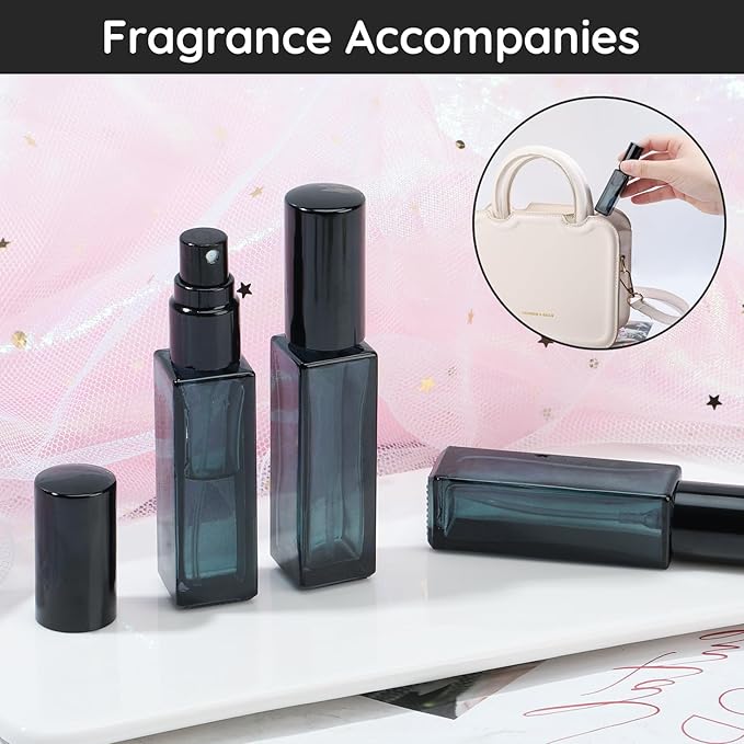 Segbeauty Glass Perfume Bottles, 5 Pack 10ML Refillable Mini Perfume Bottle Travel, Portable Leak-proof Square Spray Pump Bottle Atomizer Dispensing Containers with Lids for Fragrance Essential Oil-Velvo Beauty