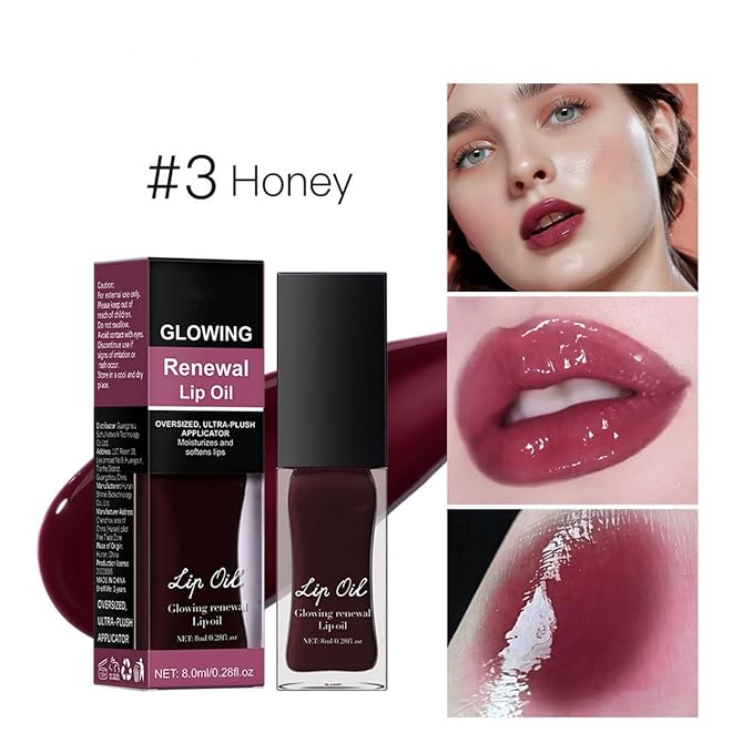 MAEPEOR Glowing Lip Oil 7 Colors Hydrating Lip Balm Nourishing Lip Care Lip Treatment Glossy Finish Non-sticky Moisturizing Lip Balm (03 Honey)-Velvo Beauty