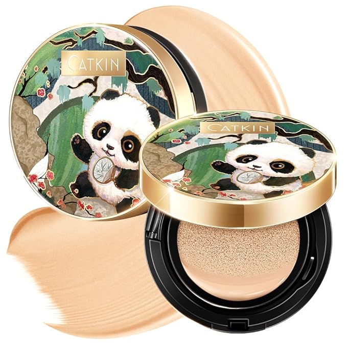 CATKIN Panda Land Full Coverage Cushion Fondation, Breathable Hydrating Nourishing Poreless Face Makeup Save for Sensitive Skin,Sheer Finish (W11 Light)-Velvo Beauty