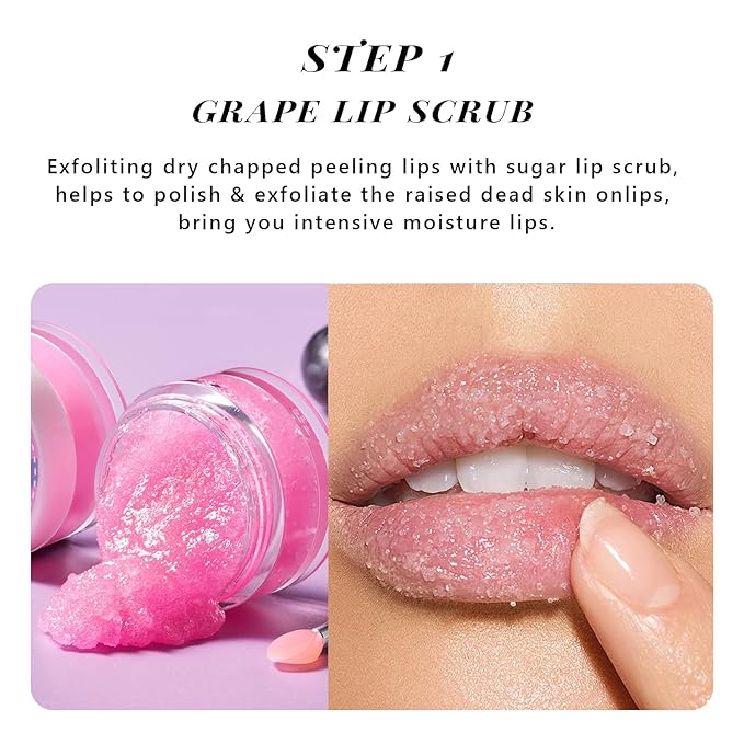 ANAI RUI Lip Therapy Set, Lip Scrub & Lip Mask, Overnight Hydrating Lip Moisturizer with Lip Exfoliator Scrub and Lip Sleeping Mask for Lip Plumping, Lip Gift Kit for Dry, Chapped, Dark Lips, Grape-Velvo Beauty