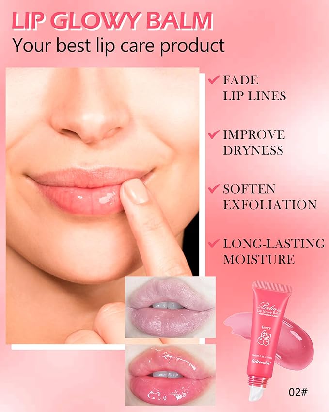 Hydrating Lip Glowy Balm, Ultra-Nourishing Lip Balm for Dry Cracked Lips, Moisturizer Lip Repair Sleeping Lip Mask, Day and Night Lip Care Therapy Treatment, Glossy Smooth Lip Butter Balm-02#Berry-Velvo Beauty