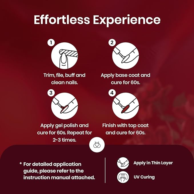 Beetles Red Gel Nail Polish Set with Top Coat, 6 Colors Popular Shimmer Red Burgundy Gel Polish Kit Nail Art Design Soak Off Uv LED Minicure DIY Home Gifts for Women-Velvo Beauty