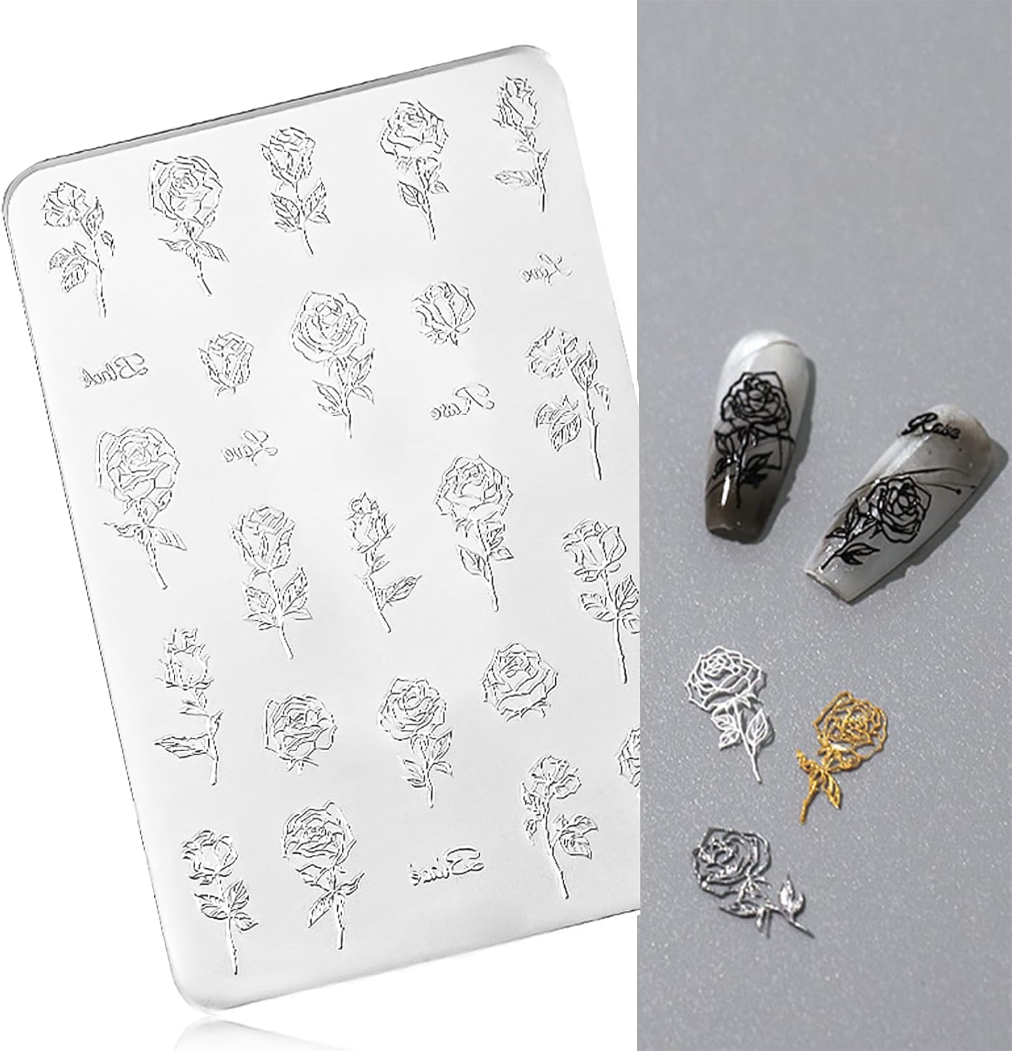 Nail Art Silicone Mold, Rose Nail Decoration Silicone Mold, 3D Nail Art Carving Mold Templates for Precise Embossed Pattern, Nail Tools Nail Charms for Acrylic Nail DIY Craft-Velvo Beauty