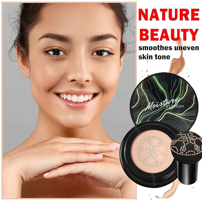 2PCS Mushroom Head Air Cushion CC Cream BB Cream Foundation,Moisturizing Concealer Makeup Base Foundation,Long Lasting Full Coverage Foundation with Mushroom Makeup Sponge(Natural)-Velvo Beauty