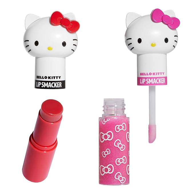 Lip Smacker Lippy Pals Swirls, Sanrio Hello Kitty, Flavored Moisturizing & Smoothing Soft Shine Lip Balm, Hydrating & Protecting Fun Tasty Glossy Finish, Cruelty-Free & Vegan - Cheerful Cherry, Kiwi-Velvo Beauty