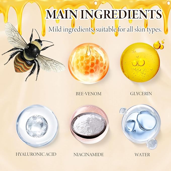 Bee Venom SkinCare Set, Includes New Zealand Bee Venom Face Lotion, Bee Venom Essence, Bee Venom Face Cream, Bee Venom Eye Cream, Anti-Wrinkle, Hydrating & Firming, Plant-Based Formula-Velvo Beauty