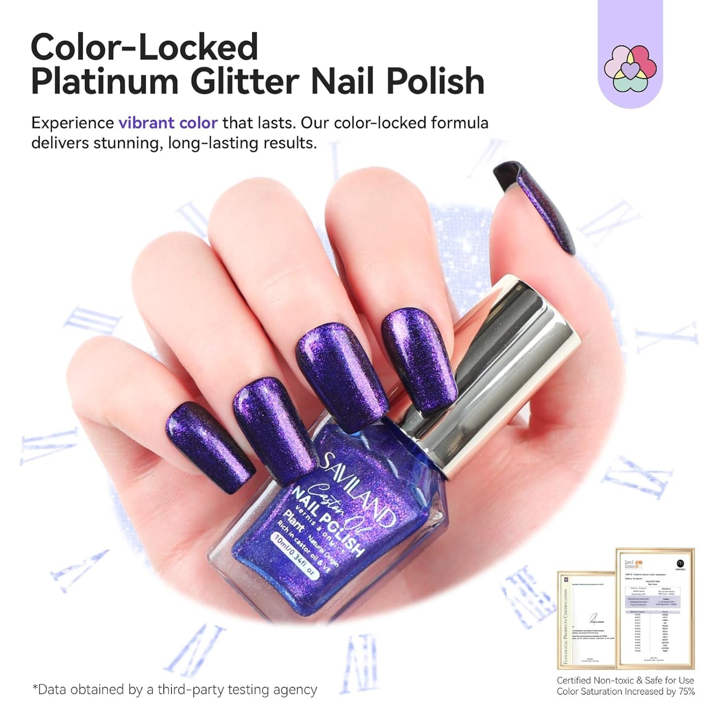 SAVILAND Color Artistry Blue Purple Chameleon Nail Polish - 7 Days Shimmer Holographic Glitter Fingernail Polish Air Fast Dry, Blue to Purple Color Shift Multichrome Metallic No Require Cured-Velvo Beauty