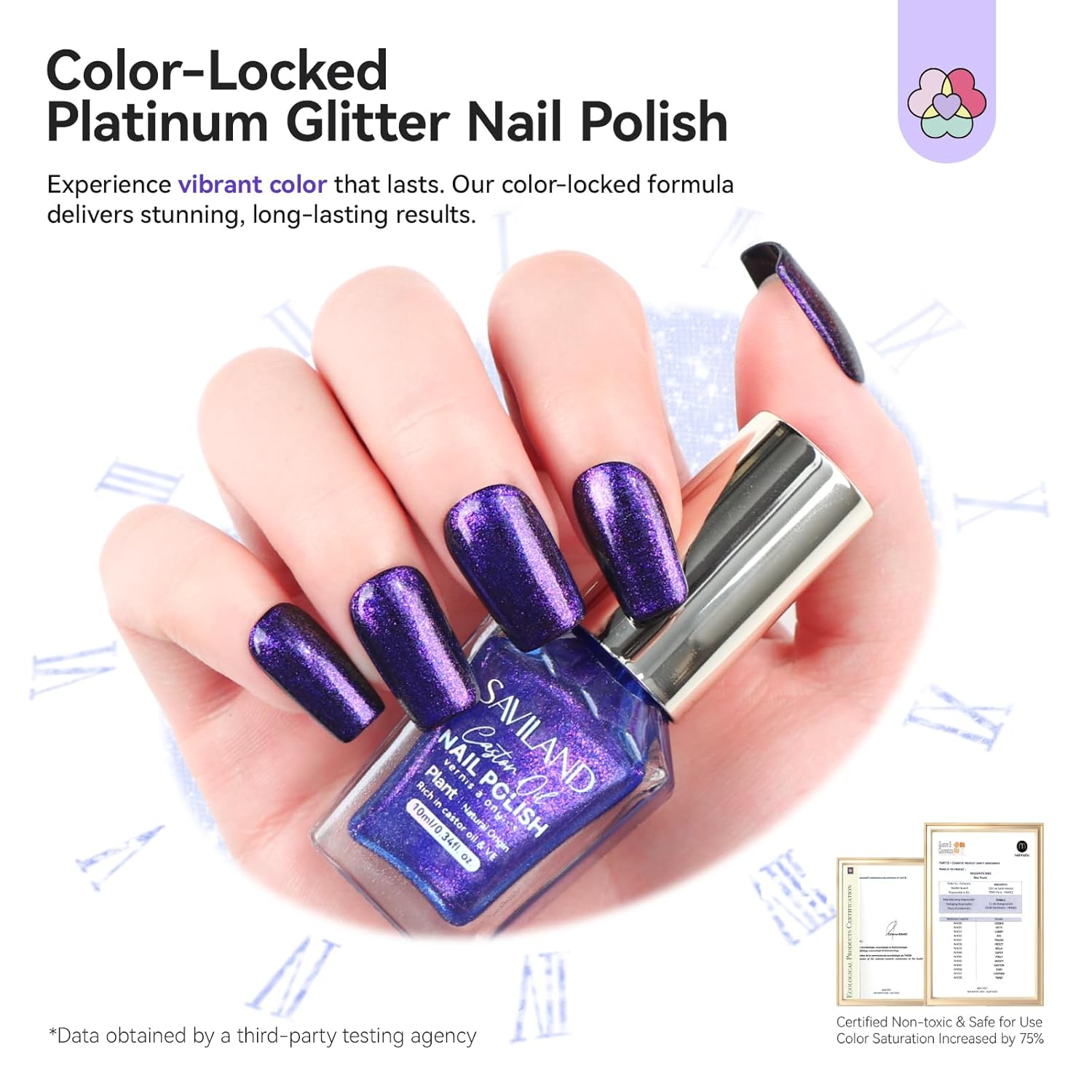 SAVILAND Color Artistry Blue Purple Chameleon Nail Polish - 7 Days Shimmer Holographic Glitter Fingernail Polish Air Fast Dry, Blue to Purple Color Shift Multichrome Metallic No Require Cured-Velvo Beauty