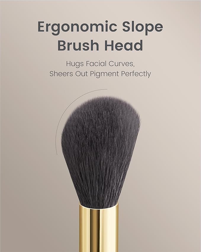 Desert Oak Series Angled Blush Brush - Soft Goat Hair Bristles for Powder/Cream Blush & Bronzer, Ergonomic Ebana Handle & Brass Ferrule, Beginner to Pro (CM 164)-Velvo Beauty