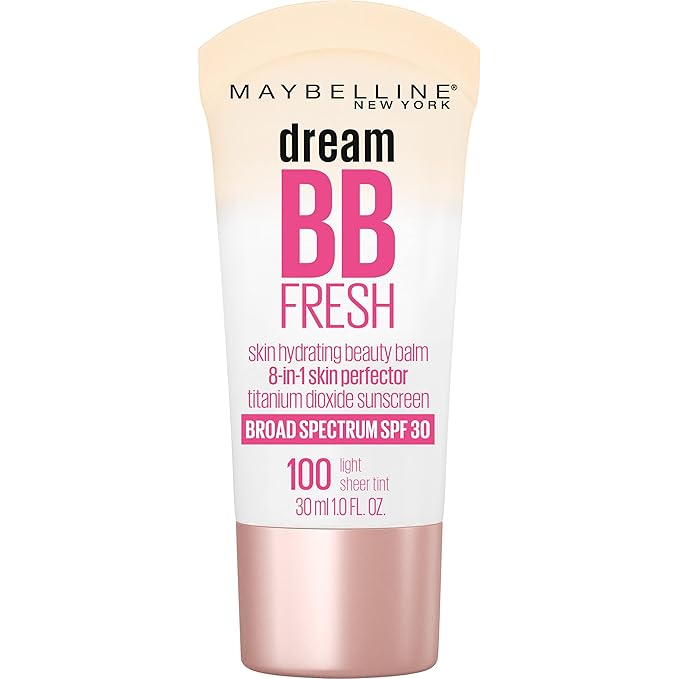 Maybelline Dream Fresh Skin Hydrating BB cream, 8-in-1 Skin Perfecting Beauty Balm with Broad Spectrum SPF 30, Sheer Tint Coverage, Oil-Free, Light, 1 Fl Oz-Velvo Beauty
