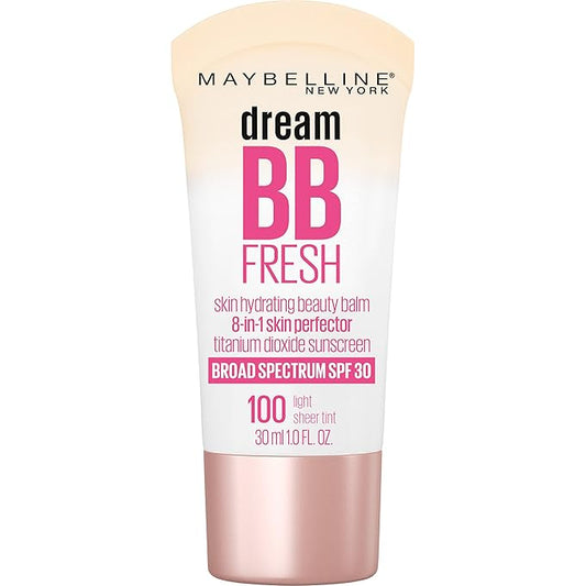 Maybelline Dream Fresh Skin Hydrating BB cream, 8-in-1 Skin Perfecting Beauty Balm with Broad Spectrum SPF 30, Sheer Tint Coverage, Oil-Free, Light, 1 Fl Oz-Velvo Beauty