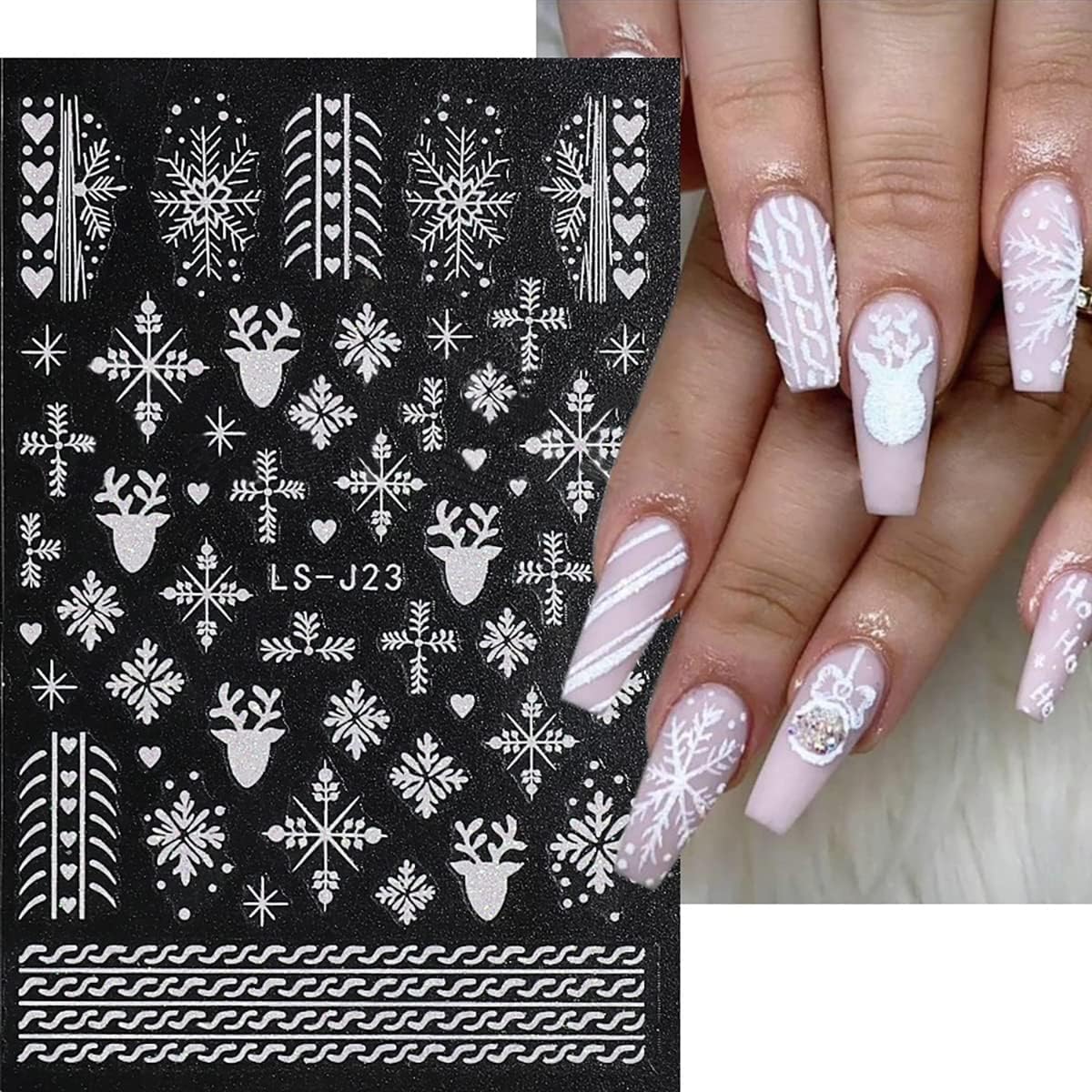 6 Sheets Glitter Silver Snowflake Nail Art Stickers 3D Christmas Nail Decals Self Adhesive Xmas Winter Nail Design Holiday Reindeer Snowflakes Nail Stickers for Women Girls Christmas Nail Decoration-Velvo Beauty