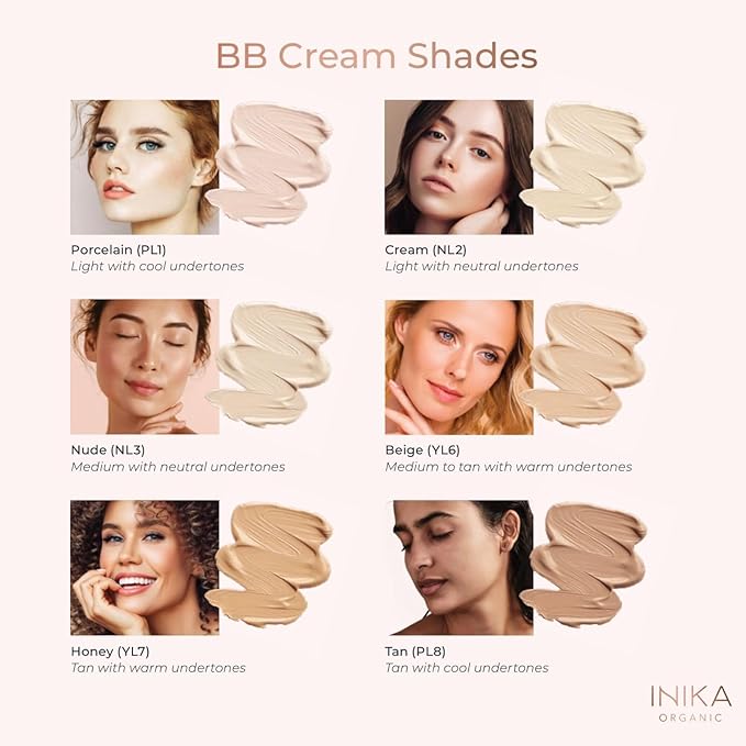 INIKA Organic BB Cream Foundation - Vegan Makeup with Hydrating Prickly Pear, Jojoba, and Pomegranate Seed Oil - Lightweight Glow for Balanced Skin Tone, Beige, 1 fl oz-Velvo Beauty