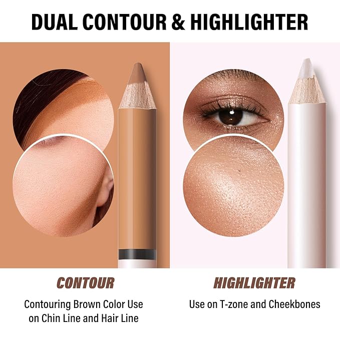 2 in 1 Cream Bronzer and Highlighter Stick,Cream Dual-Ended Highlight Contour Stick,Long Lasting & Waterproof Face Brighten Make up Pen-Velvo Beauty