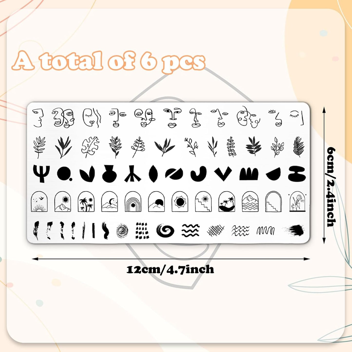 Whaline 6Pcs Abstract Lady Face Nail Plates Stamping Set Boho Plant Stamp Templates Nail Art Plates for DIY Print Manicure Salon Design Gift Supplies-Velvo Beauty