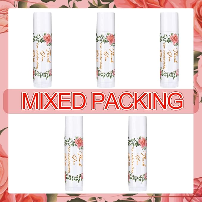 Dunzy 50 Pcs Thank You Gift Lip Balm Bulk Baby Shower Party Favors Bridal Shower Favor Lip Care with Assorted Fruit Flavors Thank You Lipstick for Guest Basket Gift Stuffer (Wedding)-Velvo Beauty