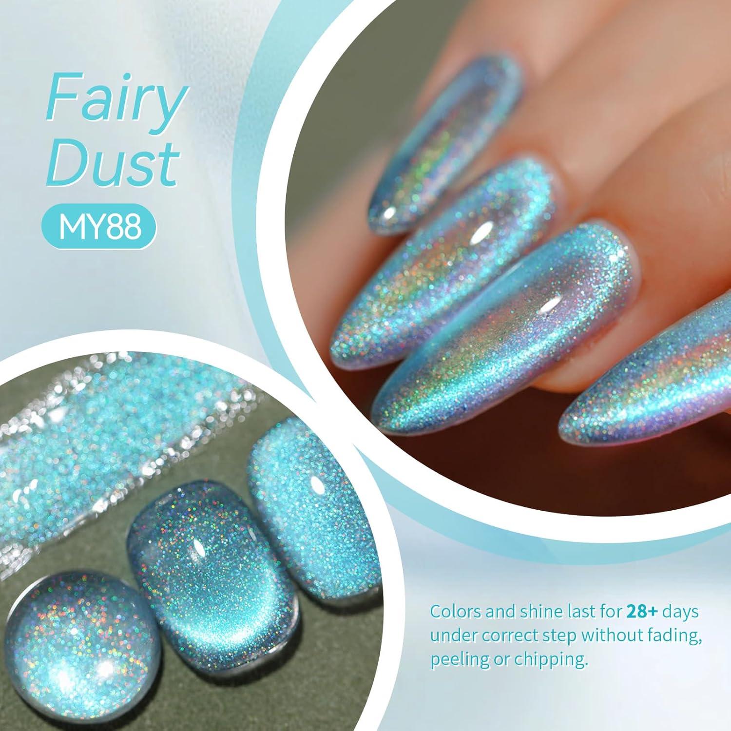 BORN PRETTY Blue Cat Magnetic Eye Gel Nail Polish, Rainbow Holographic Moonlight Glass Magnetic Gel Nail Polish 15ML-Velvo Beauty