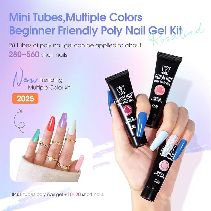 ROSALIND 28 Colors Poly Nail Gel Kit With Mini Lamp - Clear Neon Starter Kit for Beginners, Halloween, Spring, Summer With Everything-Velvo Beauty