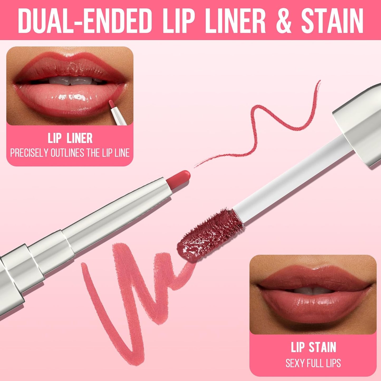 iMethod Lip Liner Stain - Lip Stain, 2-In-1 Dual-Ended Peel Off Lip Stain with Tweezer, Natural Long Lasting Peel Off Lip Liner, Easy to Use for All Skin Types, Stay All Day, Mauve-Velvo Beauty