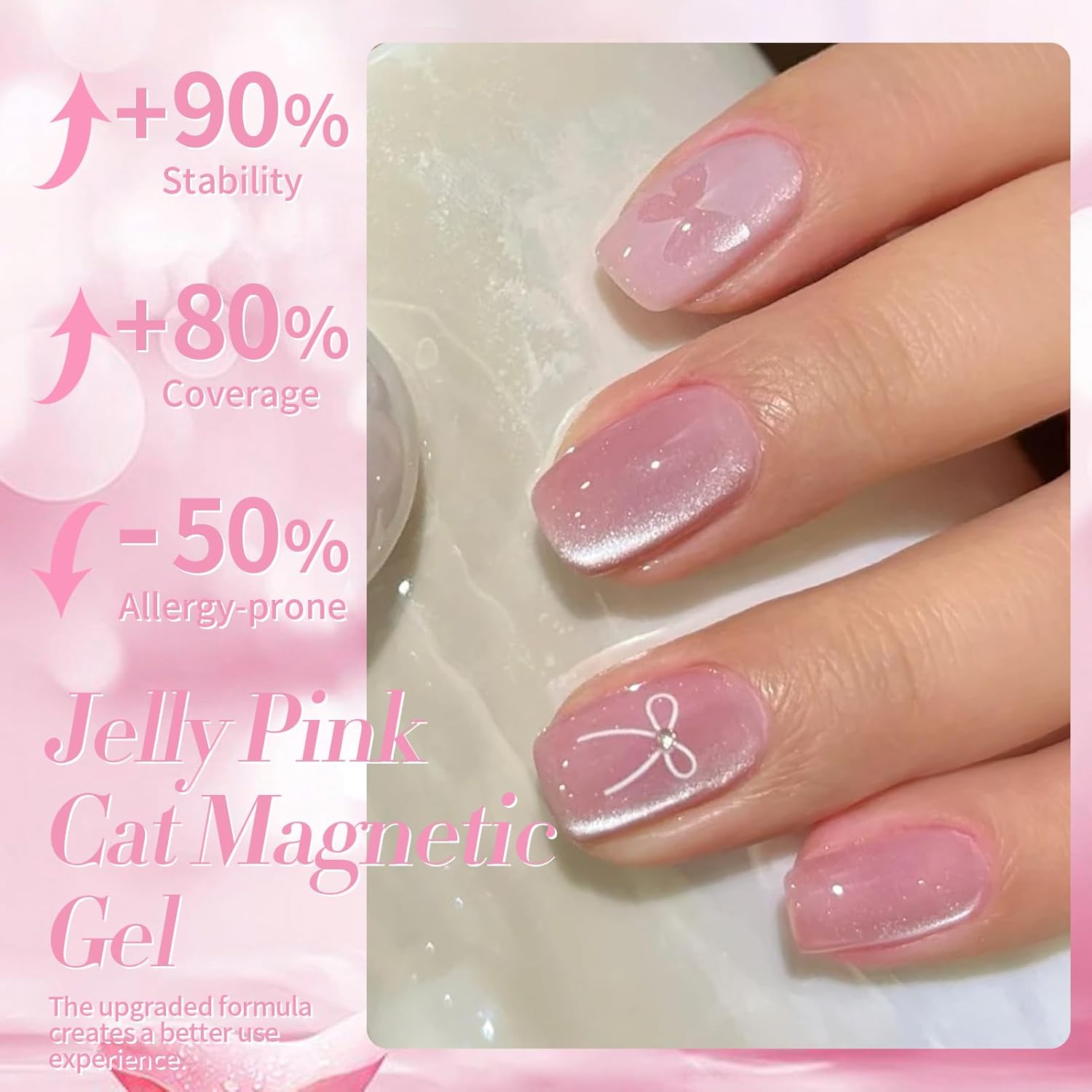 Born Pretty Cat Magnetic Eye Gel Nail Polish, Jelly Pink Glitter Cat Magnetic Gel Nail Polish, Holographic Magnetic Nail Polish for Nail Art Manicure Salon DIY at Home 15ML-Velvo Beauty
