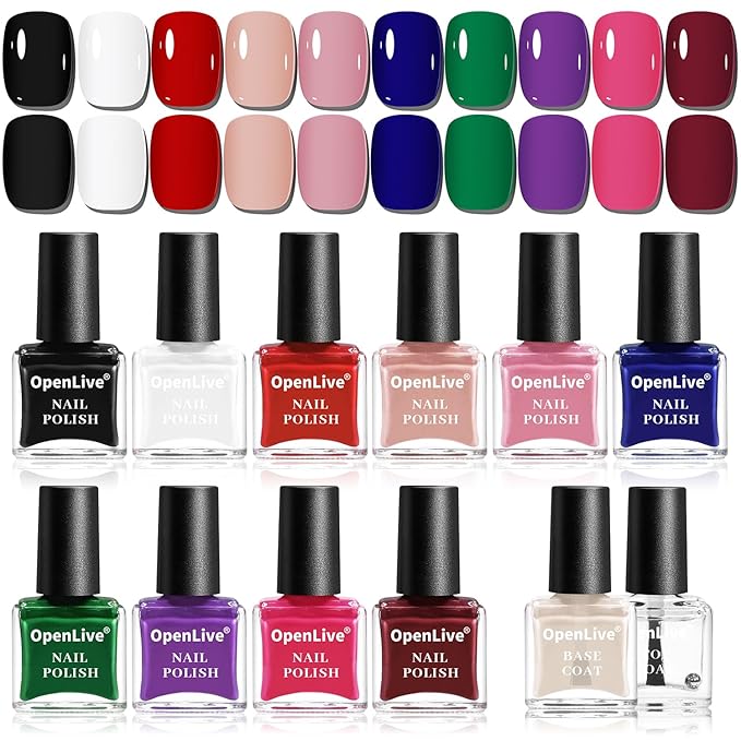 12 PCS Nail Polish Set With 10 Colour Combo, 2 PCS Base And Top Coat,Fast Drying Nail Polish For Home DIY And Beginners.-Velvo Beauty