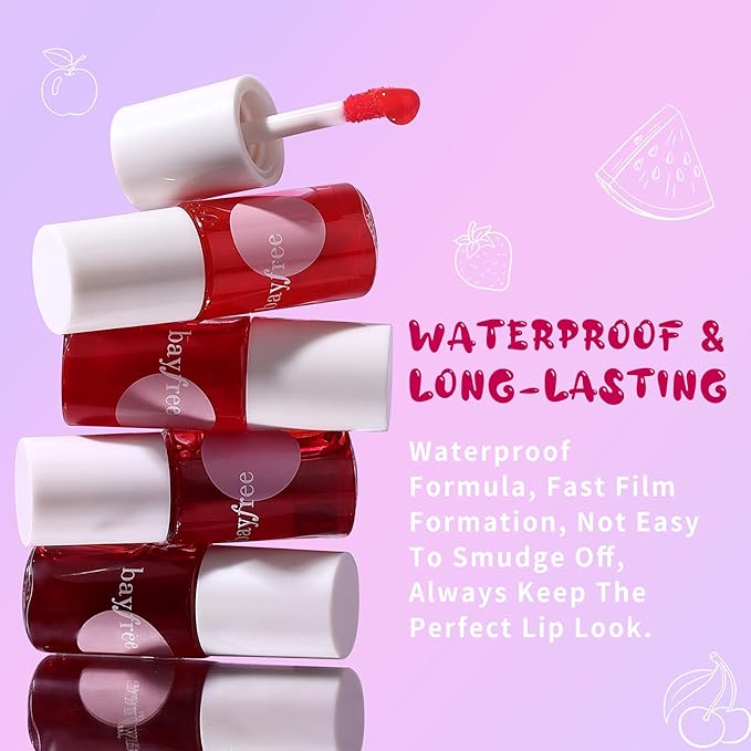 Lip Tint Stain, Long Lasting Korean Lip Stain Set, Non-sticky Waterproof Lightweight Lip and Cheek Tint, Moisturizing High Pigment Water Tint, Matte Finish Lip Tint-Velvo Beauty