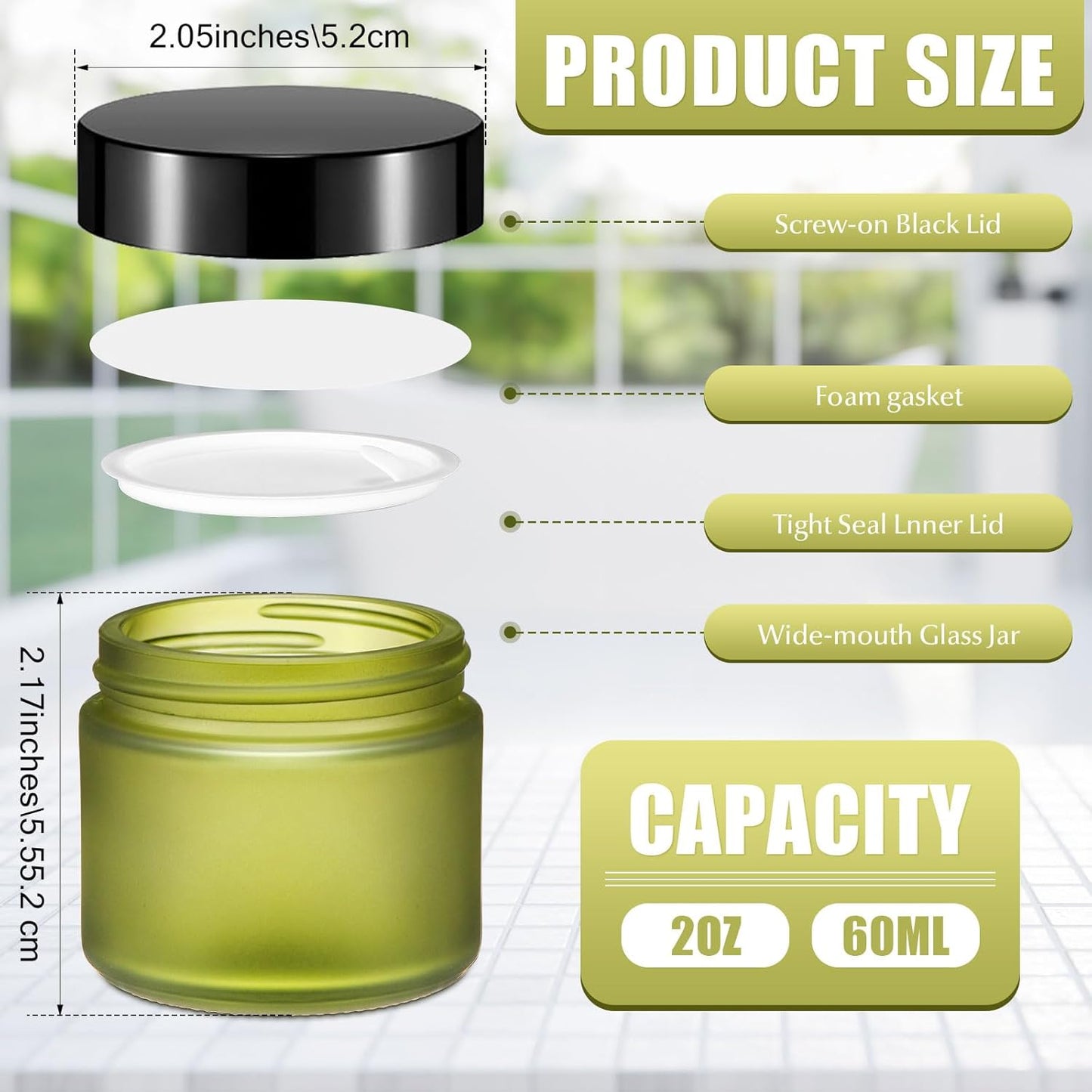 Domensi 32 Pcs 2 oz Glass Jars with Lids Travel Size Round Leakproof Empty Cosmetic Jars with Inner Liners Lid for Storing Makeup Lotions Face Cream Ointments Candle DIY Making (Pea Green)-Velvo Beauty