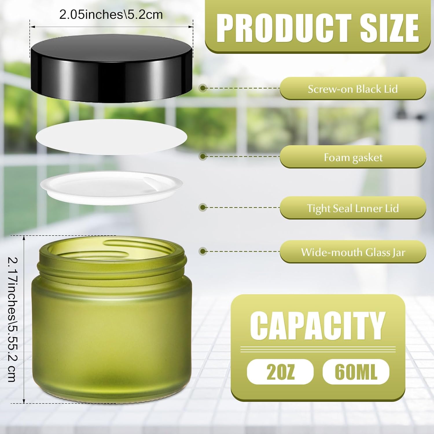 Domensi 32 Pcs 2 oz Glass Jars with Lids Travel Size Round Leakproof Empty Cosmetic Jars with Inner Liners Lid for Storing Makeup Lotions Face Cream Ointments Candle DIY Making (Pea Green)-Velvo Beauty