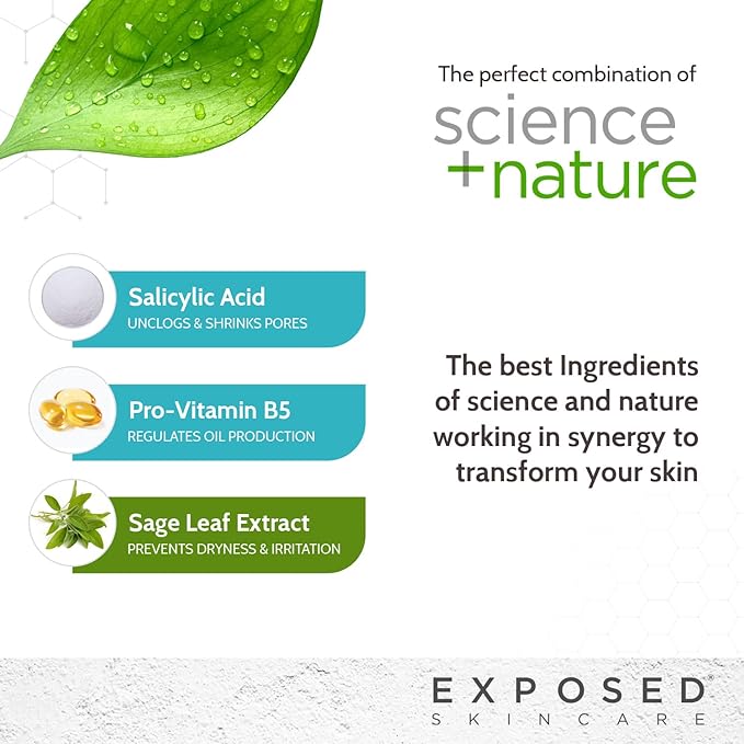 Exposed Skin Care Acne Facial Cleanser - Gentle Face Wash with Salicylic Acid for Acne Prone Skin - Pore Clarifying Acne Treatment for All Ages, Skin Types-Velvo Beauty