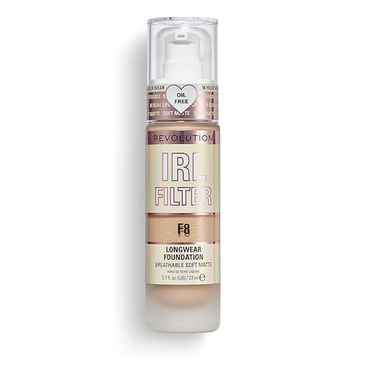 Revolution Beauty, IRL Filter Longwear Foundation, Soft & Breathable Formula, Medium to Full Coverage, Matte Finish, F8, 0.7 Fl. Oz-Velvo Beauty