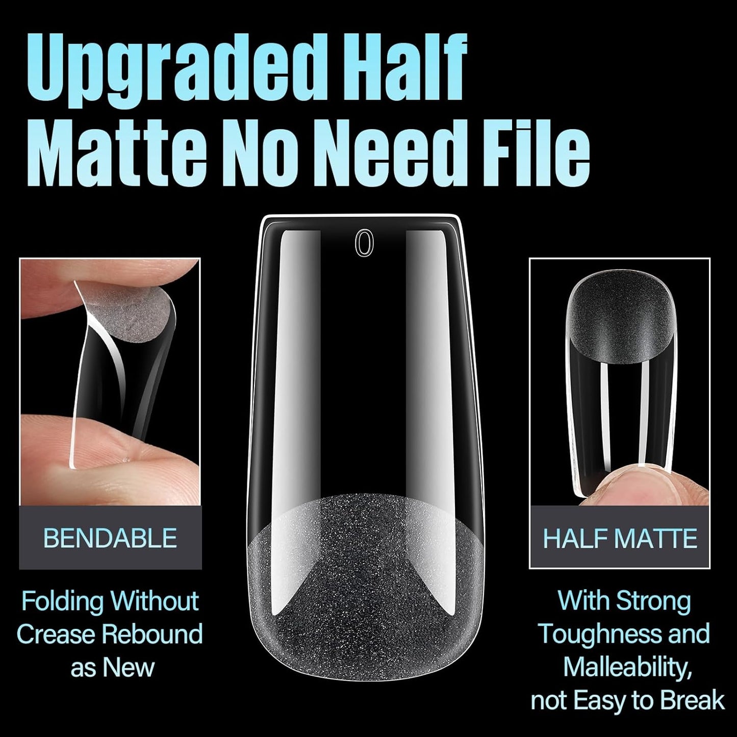 TOMICCA Medium Square Nail Tips, 240Pcs Soft Acrylic Nail Tips Pre-Shaped Half Matte Fake Clear Gelly Tips, Press on Acrylic Nails for Nail Extension DIY Nail Salon 12 Sizes-Velvo Beauty