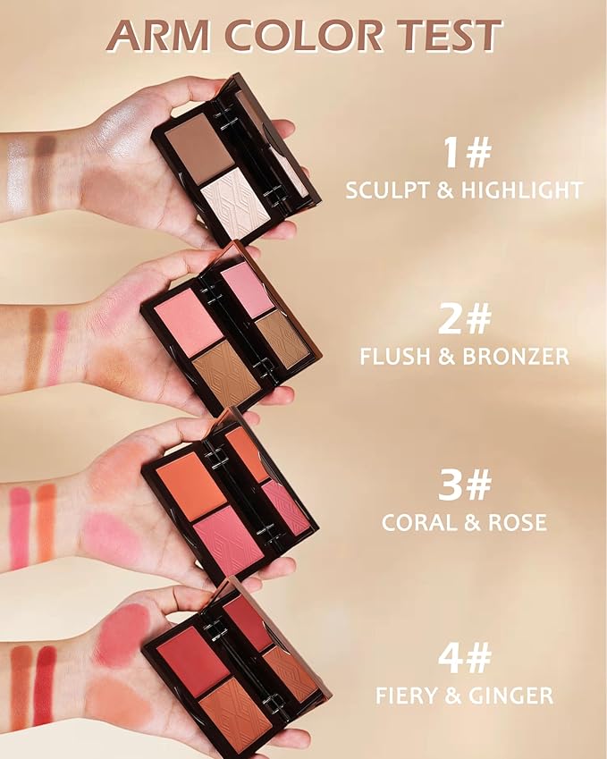 Matte Blush Powder Palette-2Colors Cruelty-Free Buildable Facial Cheek Blusher Pressed Powder Light Luxury Blush Contour Palette for Face,Longlasting Makeup Palette,Valentine's Day Gift for Women-04-Velvo Beauty