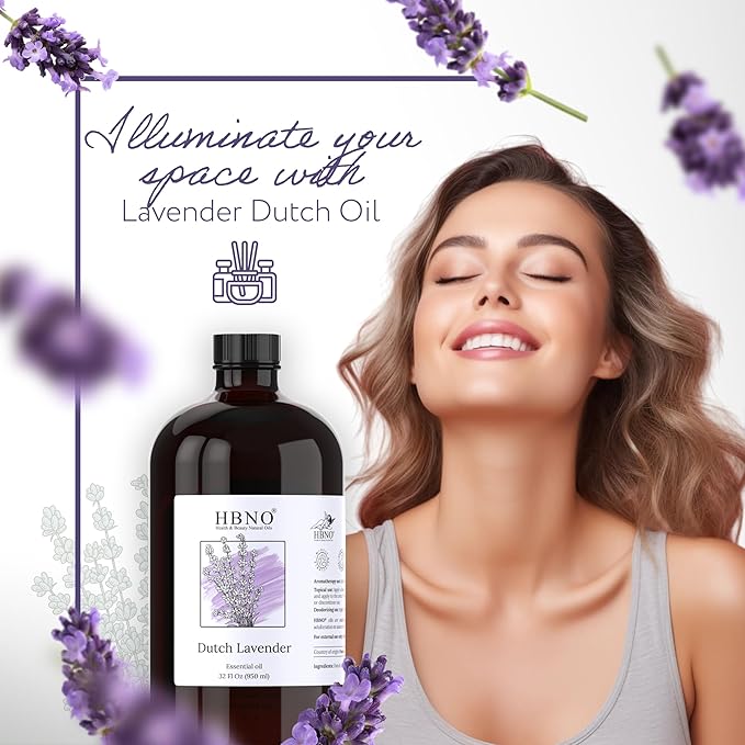 HBNO Lavender Dutch Oil - 32 oz (950 ml) Large Size - Ideal for Shampoos, Conditioners, Mouth Washes, Face wash, Lotions, and Skin Care Products (Glass Bottle).-Velvo Beauty