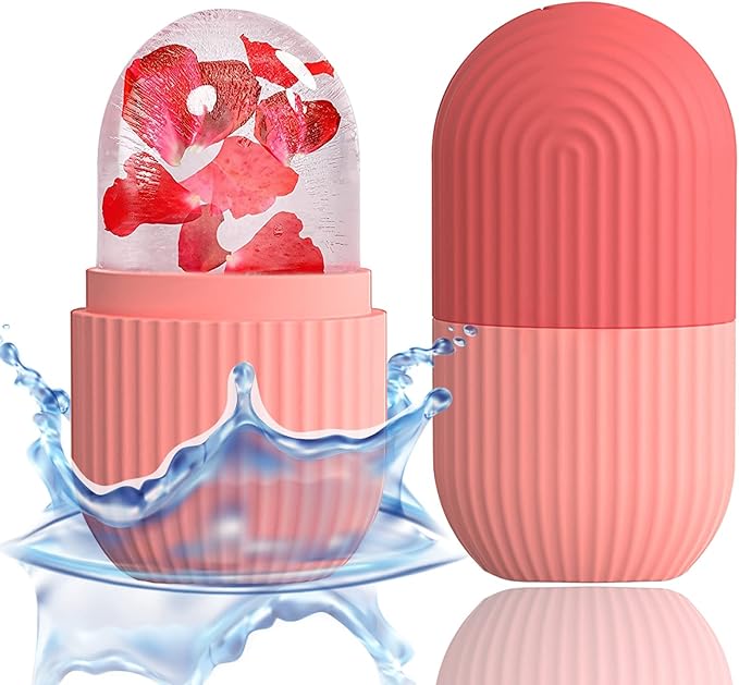 XHJRI Ice Cube Roller Massager for Face, Eyes and Neck Naturally Conditioning and Skin Care,De-Puff Eye Bags,Reduce Migraine Pain,Reusable Massage Silicone Ice Mold (Pink)-Velvo Beauty