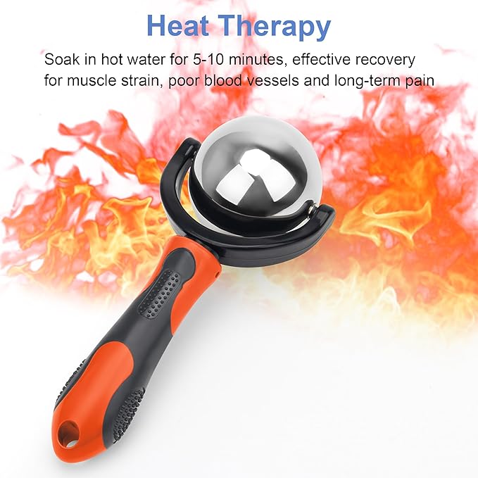 Cold Massage Roller Ball, Cold Therapy Relief, Portable Fitness Ice Roller Ball with Handle, Great Tool for Back/Neck Pain (Orange)-Velvo Beauty