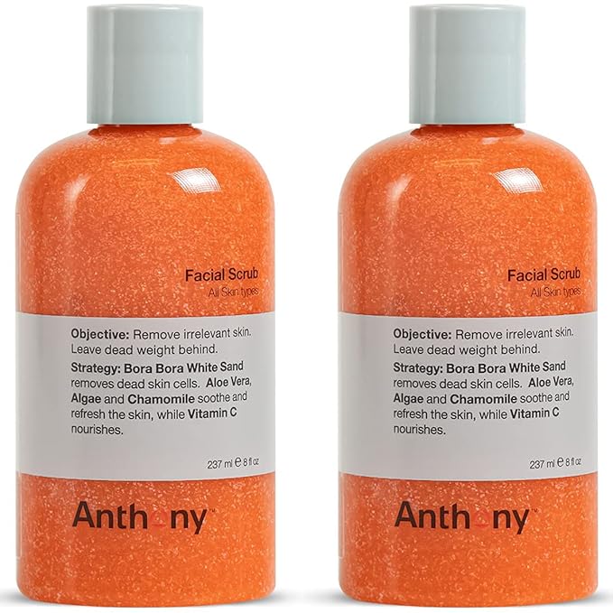 Anthony Facial Scrub, 8 Fl Oz, Contains Aloe Vera, Sand, Algae, Chamomile, Vitamin C, Soothes, Protects, Refreshes and Removes Dead Skin Cells (2 pack)-Velvo Beauty
