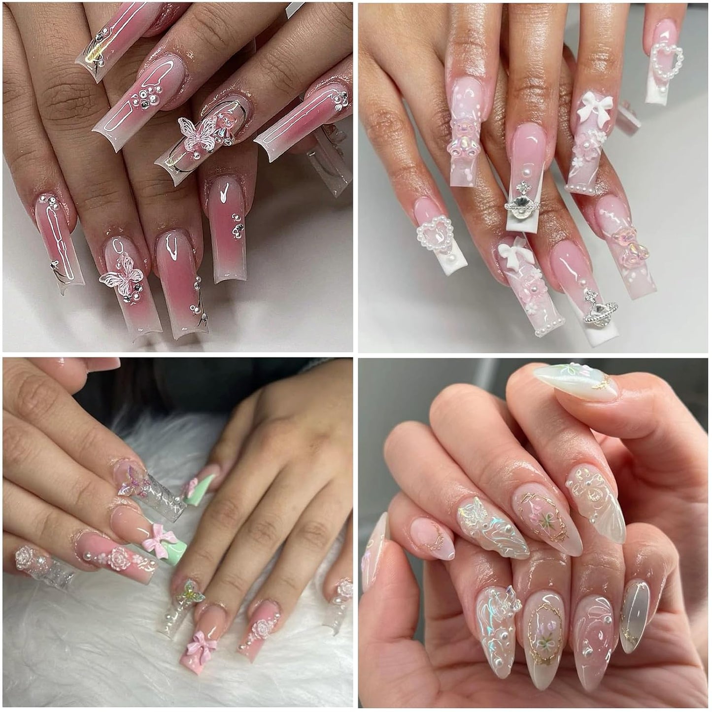 Nail Art Charms Flatback Nail Pearls Rhinestones with Rhinestones Glue Gel Flower Butterfly Nails Gems Supplies Accessories Clear Rhinestone for Women Nails Design Decoration-Velvo Beauty