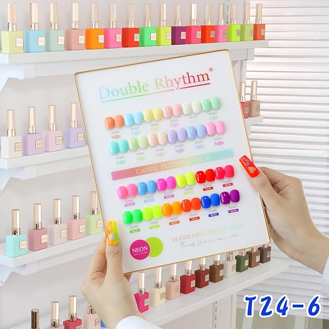 Double Rhythm 28Pcs 0.5Oz Gel Nail Polish Set Same Color Same Bottle Soak Off Gel Polish Kit Nail Art Manicure Salon DIY at Home for Women (Candy Neon Collection-T24-6)-Velvo Beauty