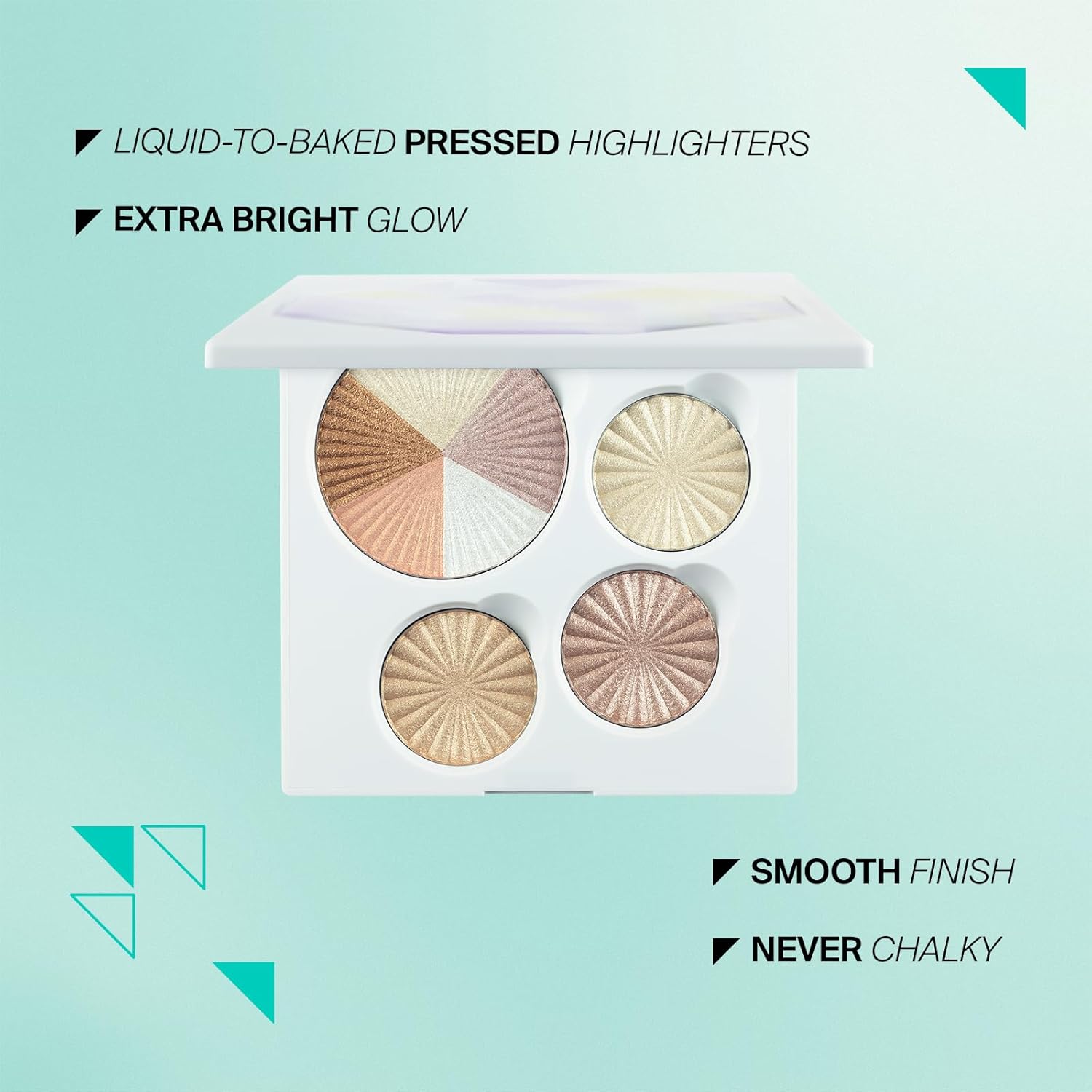 Highlighter Palette Face Makeup | Glow Up - 8 Shades in 4 Pans | Pearl Shimmer Liquid-To-Baked Powder Highlighter | Refillable Pan & Integrated Mirror | Cruelty-Free Beauty Essential |-Velvo Beauty