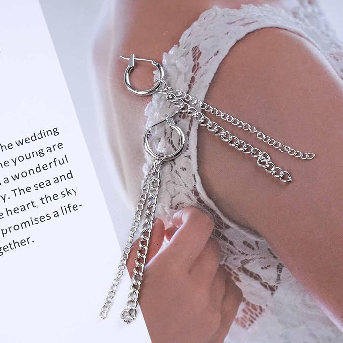 Vintage Layered Chain Dangle Earrings Long Chain Hoop Huggie Earrings Silver Curb Chain Stud Earrings Tassel Chain Drop Earrings Jewelry for Women-Velvo Beauty