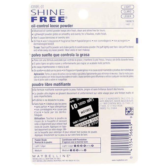 Maybelline New York Shine Free Oil Control Loose Powder, Light [210] 0.7 oz (Pack of 2)-Velvo Beauty