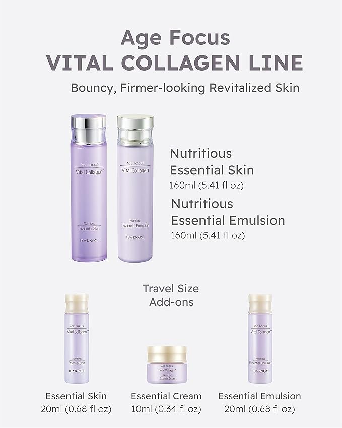 ISA KNOX AGE FOCUS VITAL COLLAGEN SKINCARE GIFT SET - Korean Luxury Premium High-end Skin Toner, Emulsion Lotion, Cream, Hydrolyzed Collagen, Vitamin B12, E, C, (370ml / 12.51 Fl Oz)-Velvo Beauty