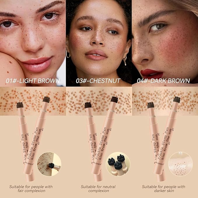 AKARY Stamp Freckle Pen Natural Lifelike Fake Freckles Makeup, Waterproof Long Lasting Quick Dry 5 Comb Corners Natural Like Face Freckle Makeup Pen for Effortless Sunkissed Makeup, 04-Dark Brown-Velvo Beauty