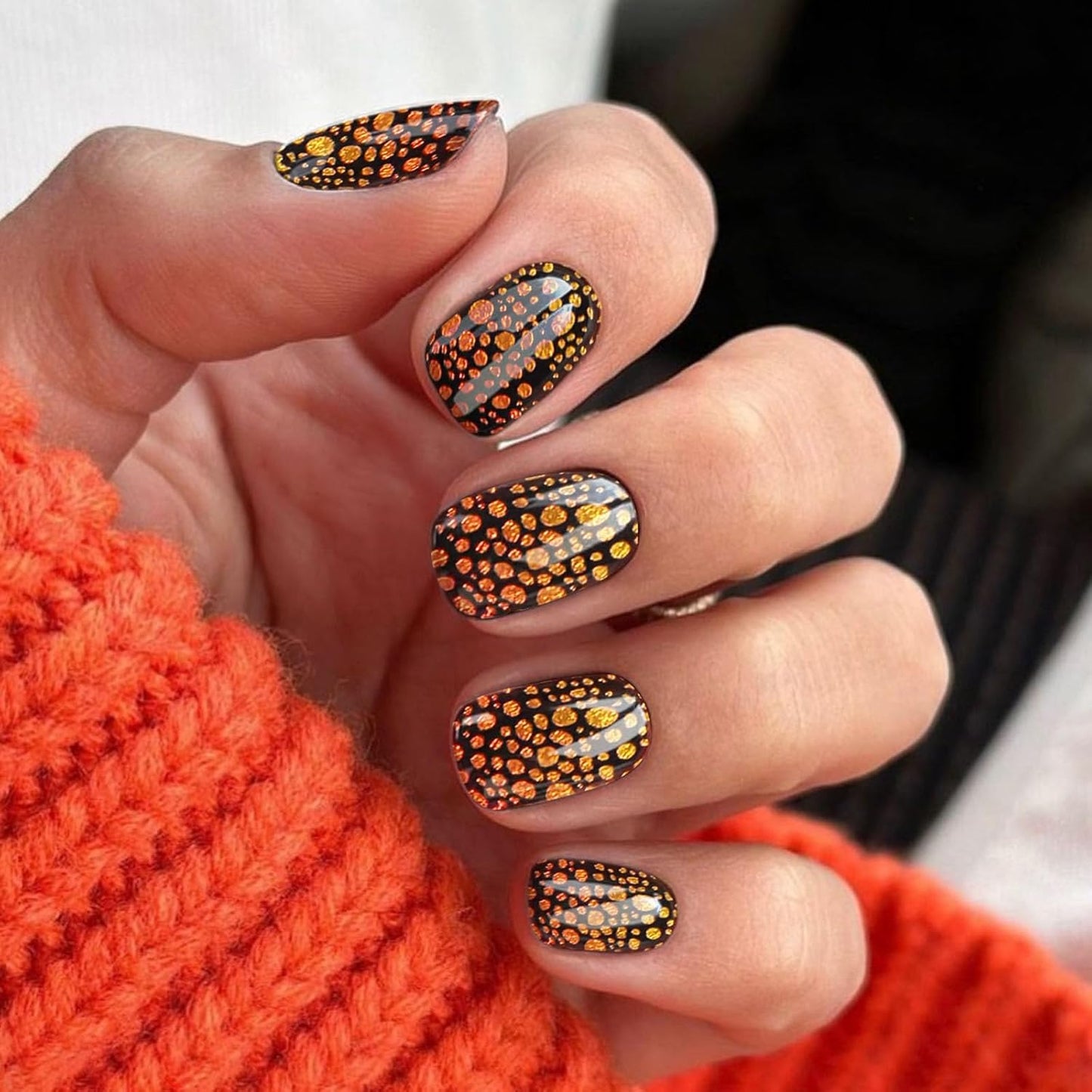 Semi Cured Gel Nail Strips with Gold and Black Designs Fall Gel nail stickers Sparkly Glossy Nail strips Salon Quality & Easy to Use 20 Pcs for Women-Velvo Beauty