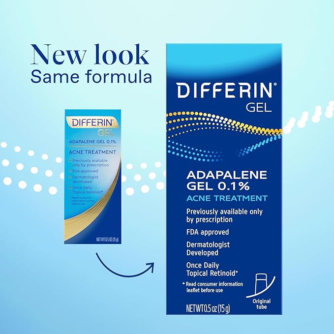 Differin Acne Treatment Gel, 30 Day Supply, Retinoid Treatment for Face with 0.1% Adapalene, Gentle Skin Care for Acne Prone Sensitive Skin, 15g Tube (Packaging May Vary)-Velvo Beauty