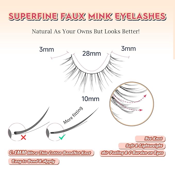 Lashes Short Eyelashes 10MM Natural Lashes Wispy Thin Band Strip Lashes Short Eyelashes Natural Look 3D Volume Lashes 7 Pair Fake Lashes Siligli-Velvo Beauty